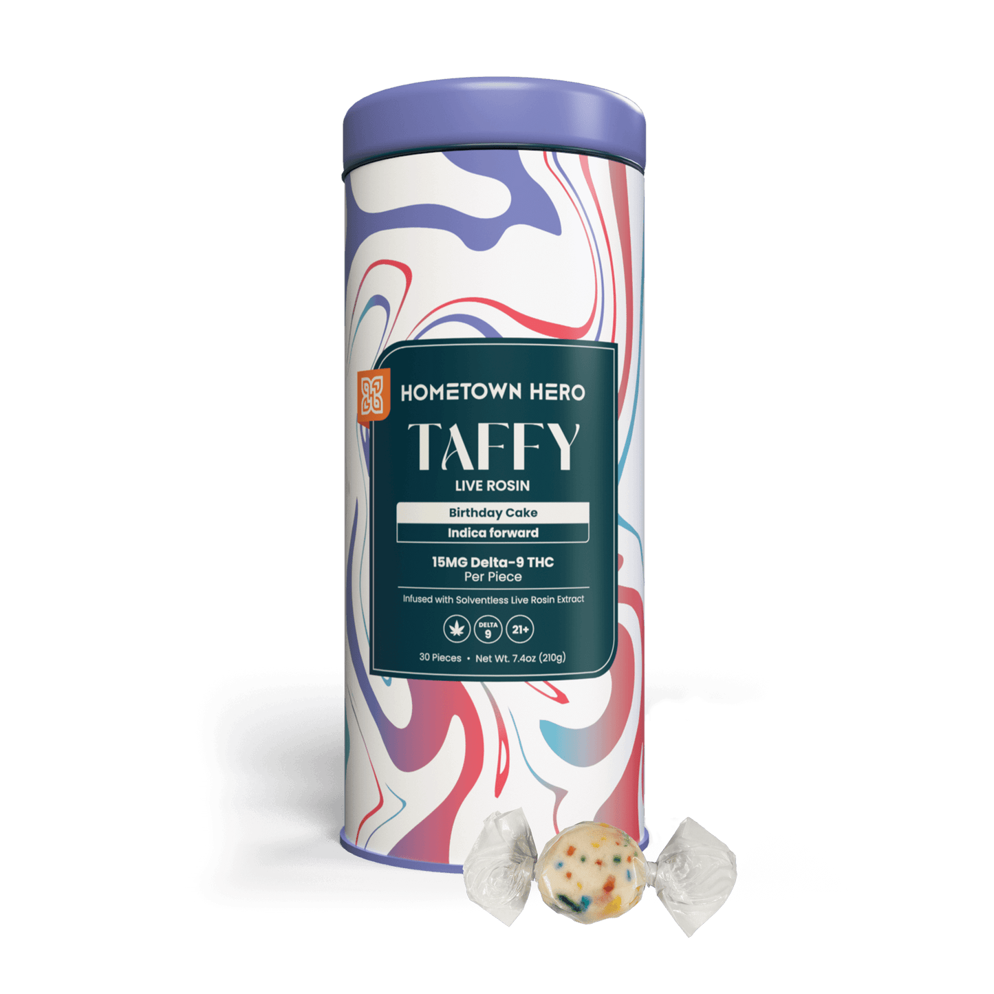 HOMETOWN HERO | Birthday Cake Live RosinTaffy | 30ct, 15MG D9 Indica