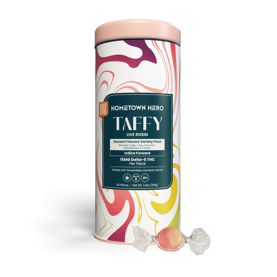 HOMETOWN HERO | Dessert Flavors Variety Live Rosin Taffy | 30ct, 15MG D9 Indica
