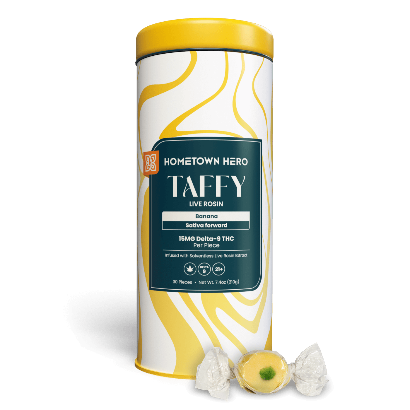 HOMETOWN HERO | Banana Live Rosin Taffy | 30ct, 15MG D9 Sativa