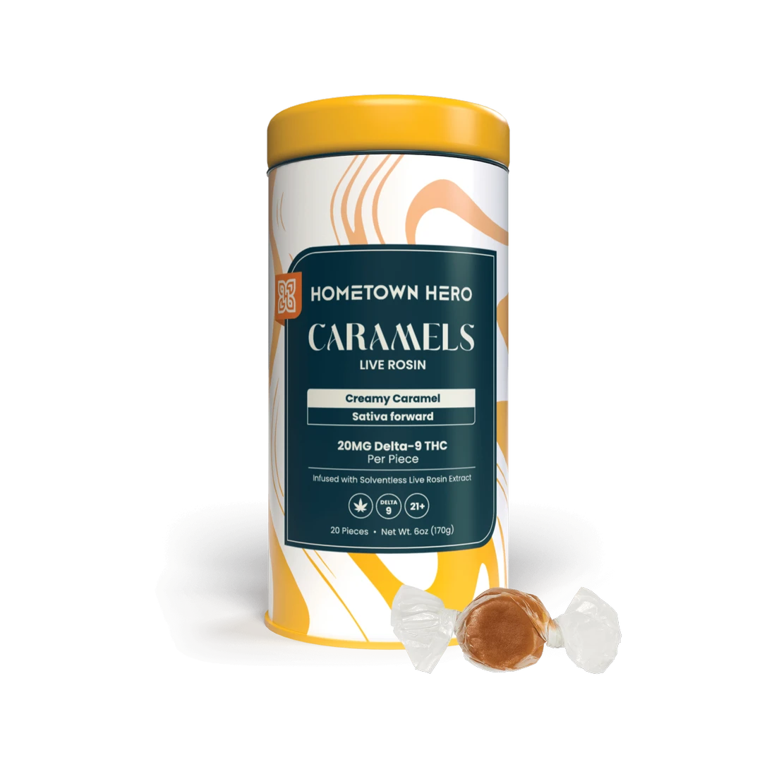 HOMETOWN HERO | Caramels Live Rosin Taffy | 20ct, 20MG D9 Sativa
