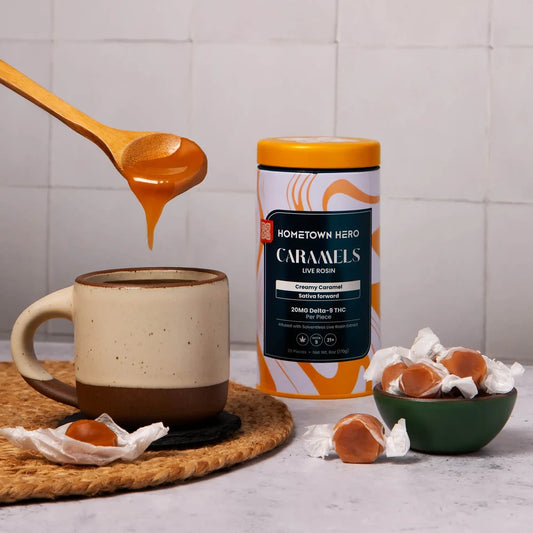 HOMETOWN HERO | Caramel Live Rosin Taffy | 10ct, 20MG D9