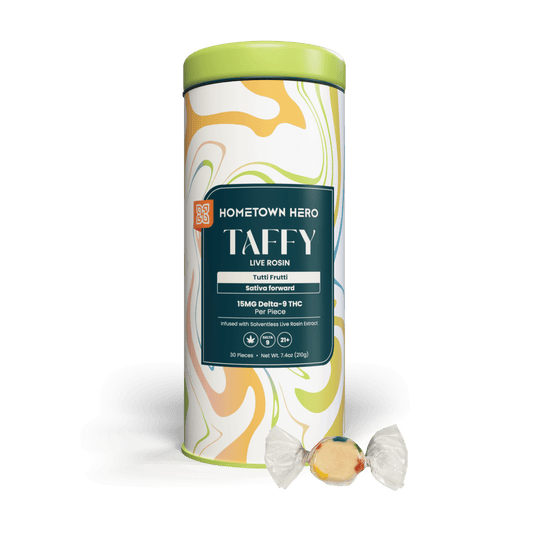 HOMETOWN HERO | Tutti Frutti Live RosinTaffy | 30ct, 15MG D9 Sativa