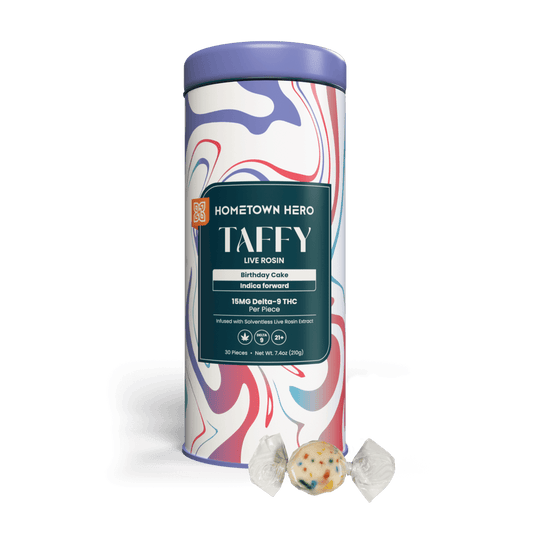 HOMETOWN HERO | Birthday Cake Live RosinTaffy | 30ct, 15MG D9 Indica