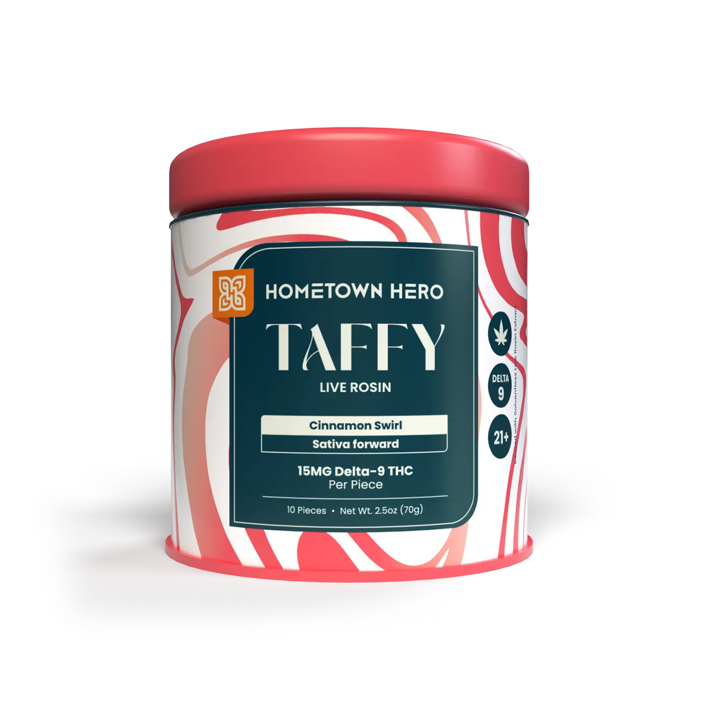 HOMETOWN HERO | Cinnamon Swirl Live Rosin Taffy |  10ct, 15MG D9 Sativa