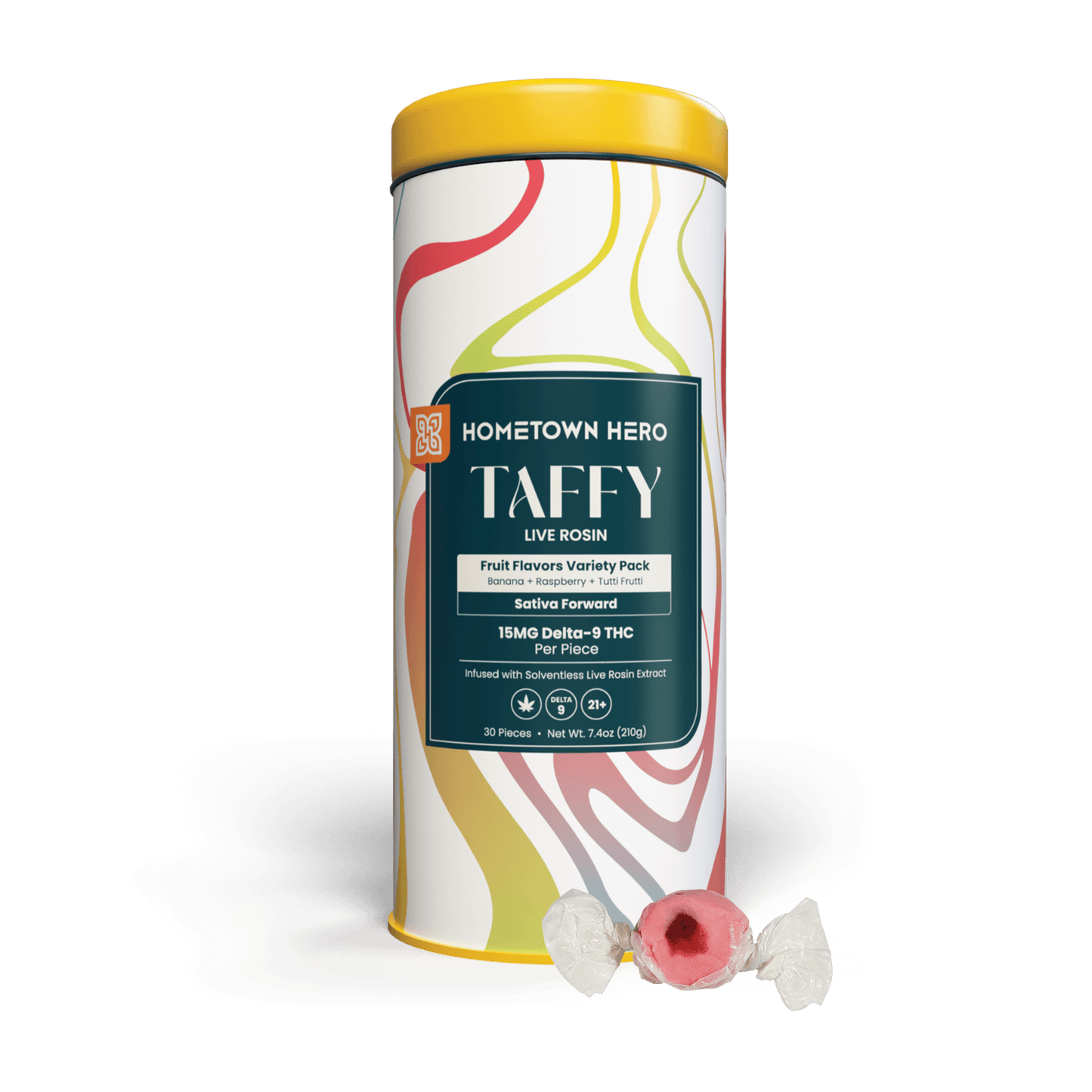 HOMETOWN HERO | Fruit Flavors Variety Live Rosin Taffy | 30ct, 15MG D9 Sativa