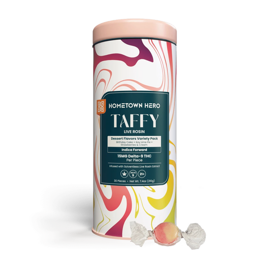 HOMETOWN HERO | Dessert Flavors Variety Live Rosin Taffy | 30ct, 15MG D9 Indica