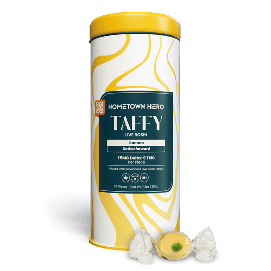 HOMETOWN HERO | Banana Live Rosin Taffy | 30ct, 15MG D9 Sativa
