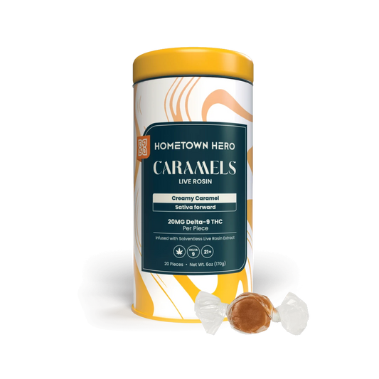 HOMETOWN HERO | Caramels Live Rosin Taffy | 20ct, 20MG D9 Sativa